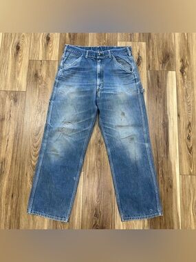 Vintage 60s 70s Lee Made in USA 100% Cotton Carpenter Jeans Baggy 34x30